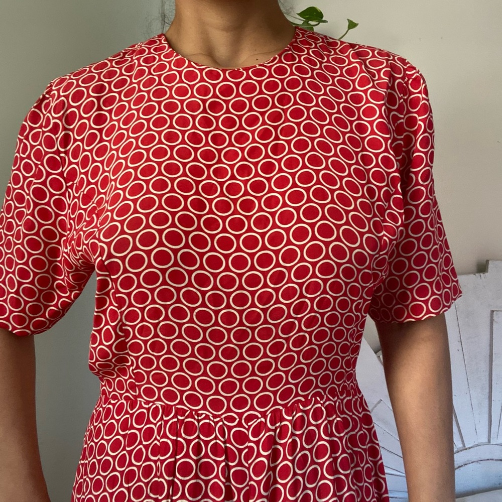 Vintage Red and White Abstract Dress